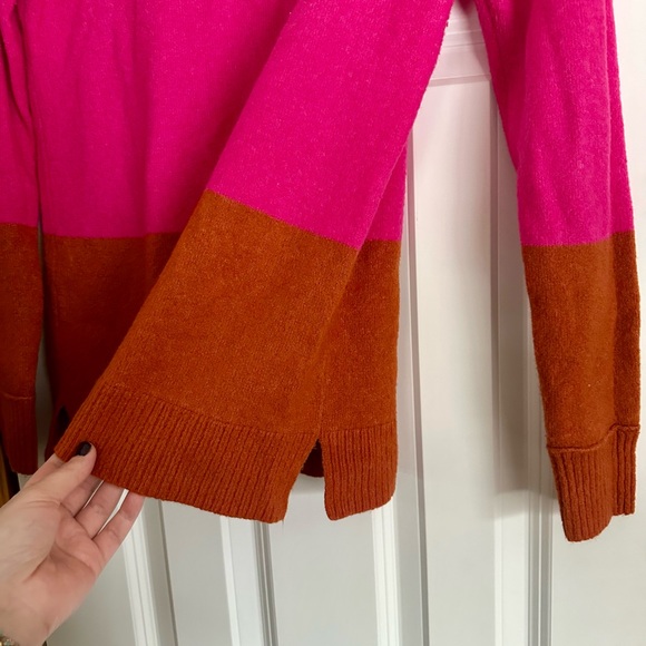 J. Crew Colorblock Sweater - Light Pink, Magenta/Hot Pink, Rusty Brown - Picture 4 of 6